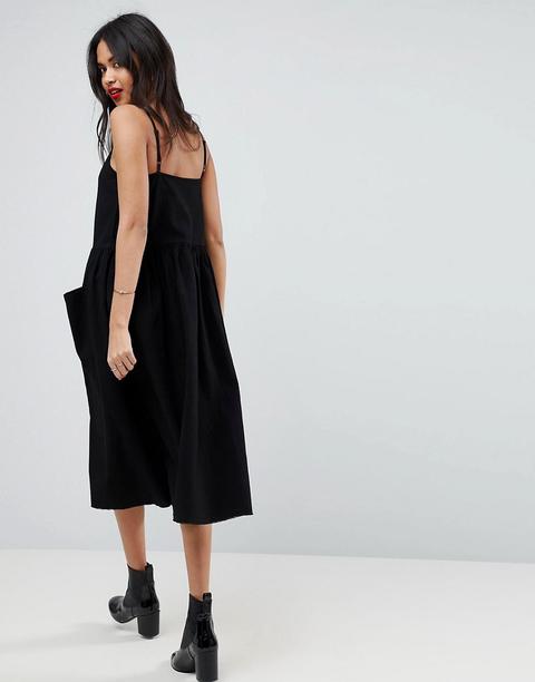 Asos - Vestito Midi Casual A Canotta Stile Grembiule - Nero