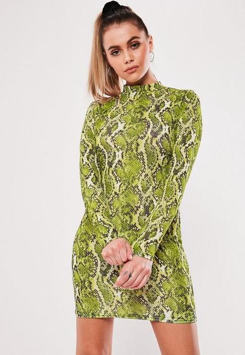 neon green snake print dress