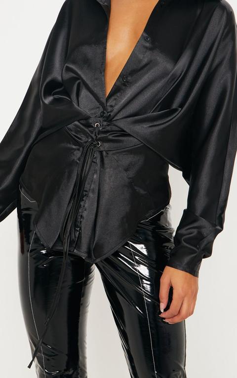 Black Corset Detail Satin Shirt