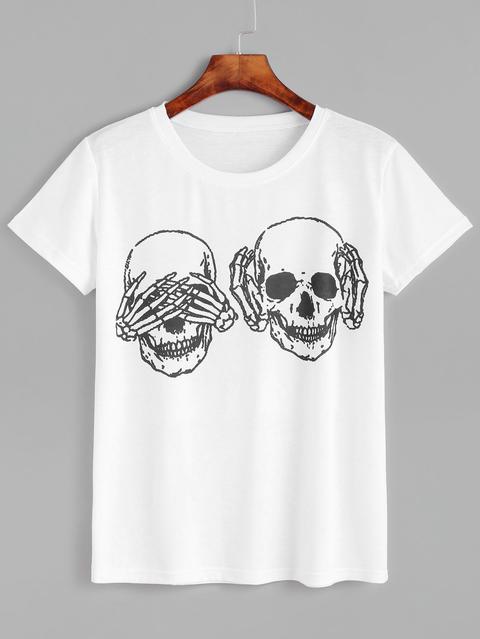 Camiseta Con Estampado De Calavera - Blanco