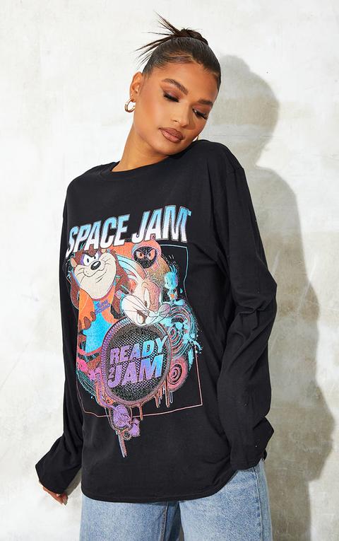 T-shirt Noir À Manches Longues Imprimé Space Jam, Noir