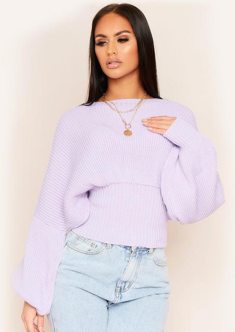 Trina Lilac Cinched Waist Balloon Sleeve Knitted Jumper