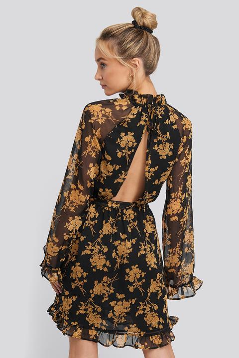 Flower Printed Open Back Mini Dress