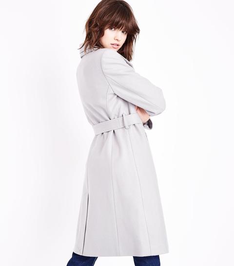 Grey Layered Collar Belted Coat