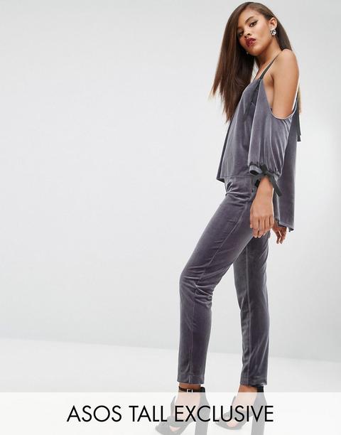 Pantalones Pitillo De Terciopelo De Conjunto De Asos Tall Red Carpet