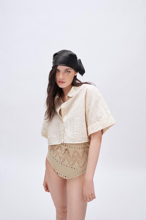 Camisa Cropped Jacquard Rayas