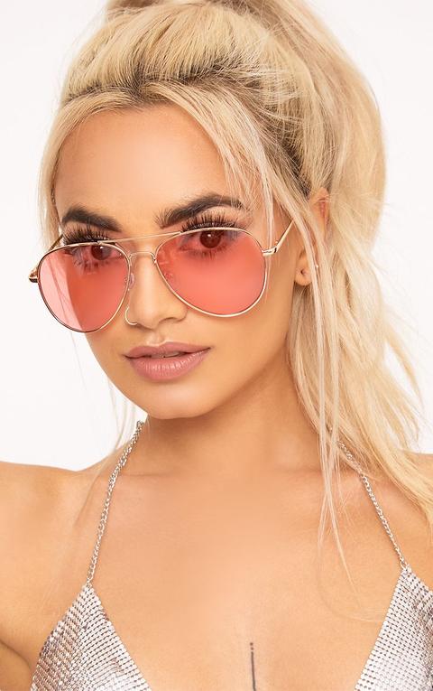 Kelie Pink Tinted Lens Aviators, Pink