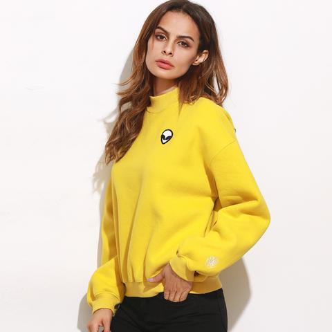 Sudadera Con Hombros Caídos Bordada - Amarillo