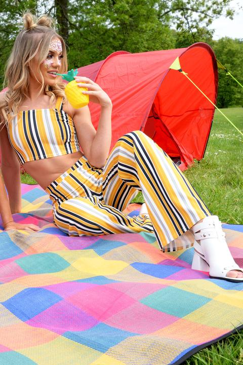 Mustard Striped Crop Top And Trousers Co-ord Set - Kimmy