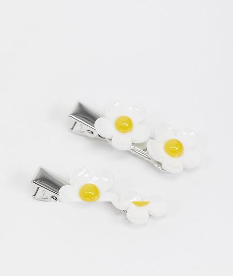 Asos Design Pack Of 2 Hair Clips In Plastic Daisy Design-multi