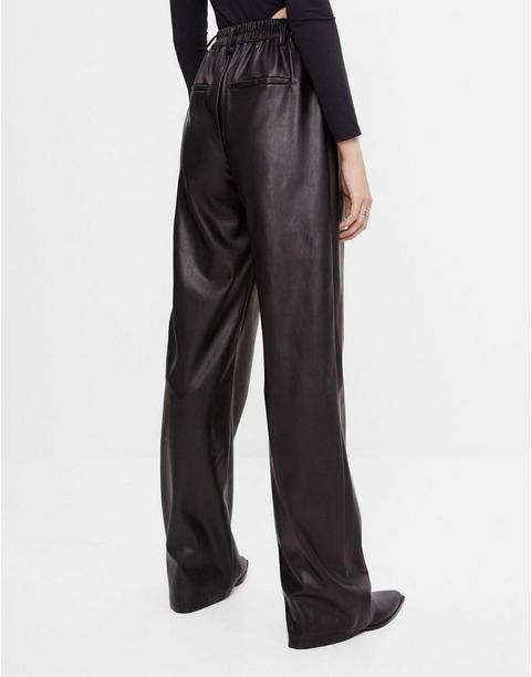 Bershka Faux Leather Wide Leg Trousers In Black from ASOS on 21 Buttons