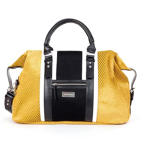 Bolso Amarillo Mostaza Y Negro Con Doble Asa Para Mujer 43415