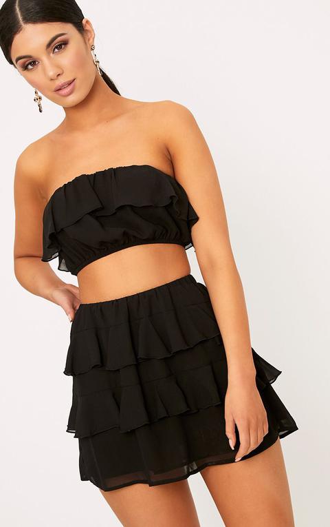 Poppey Black Ruffle Mini Skirt