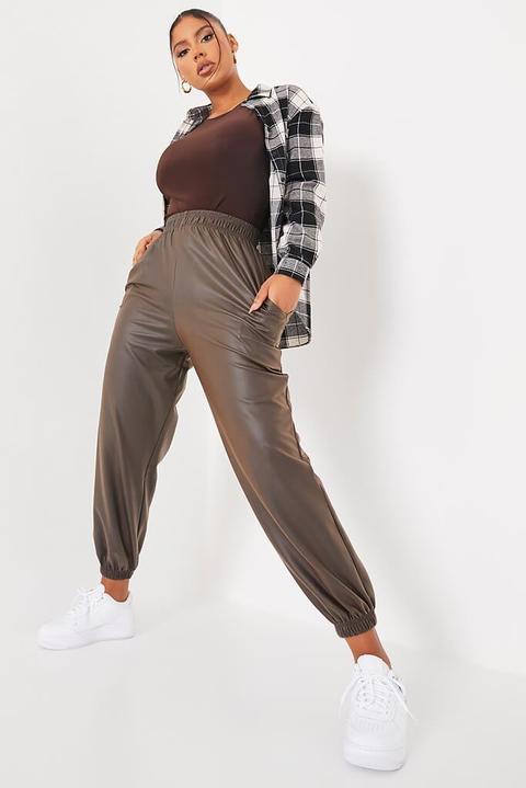 Brown Basic Faux Leather Joggers , Brown