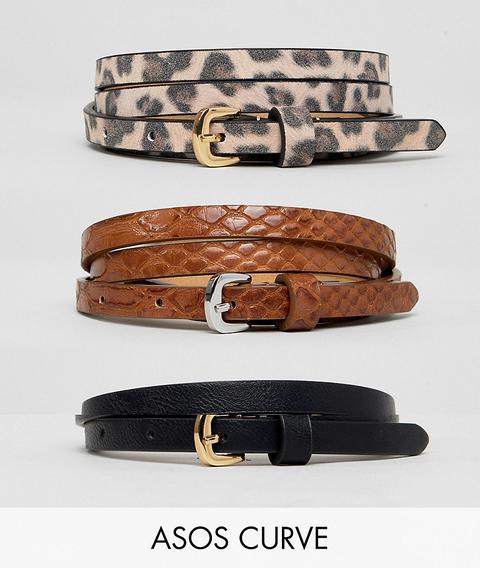 Pack De 3 Cinturones Para Vaqueros Para La Cintura Y La Cadera Con Diseño De Serpiente Y De Leopardo De Asos Design Curve