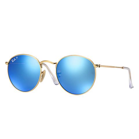 Ray Ban Round Flash Lenses Unisex Sunglasses Lenti: Blu Polarizzate, Montatura: Oro - Rb3447 112/4l 50-21