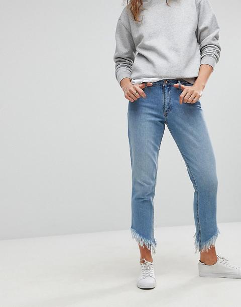 Only - Jeans Dritti Sfrangiati - Blu