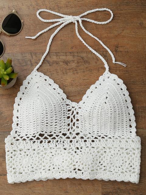 Bikini Top Corto All'uncinetto White Black