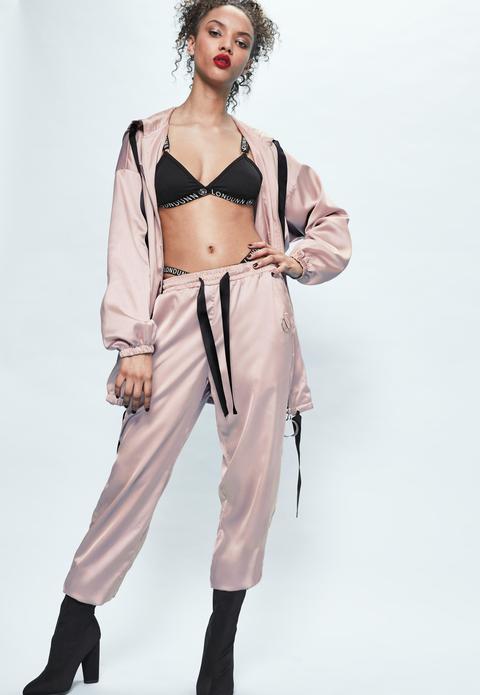 Londunn + Missguided Pink Satin Cuffed Joggers