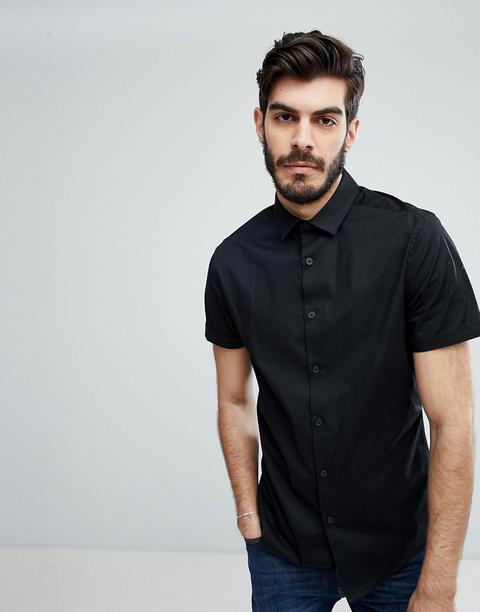 Asos - Camicia Skinny A Maniche Corte Nera - Nero