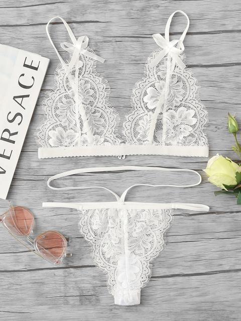 Bow Detail Lace Lingerie Set