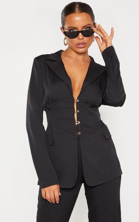 Black Corset Woven Blazer