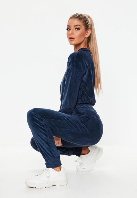 Navy Velour Co Ord Joggers