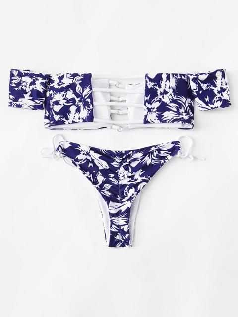 Set De Bikini De Hombros Descubiertos Con Abertura