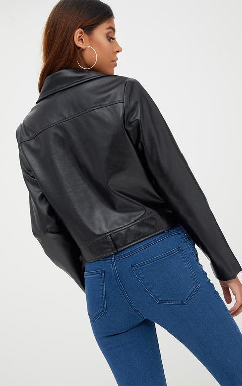 Black Pu Biker Jacket With Pockets