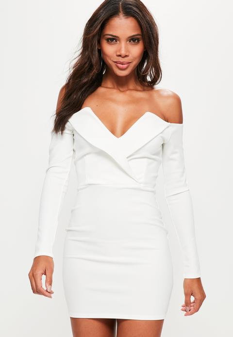 White Bardot Foldover Wrap Dress