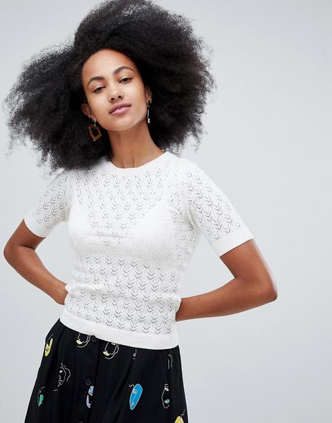 Monki - Top Bianco In Maglia - Bianco