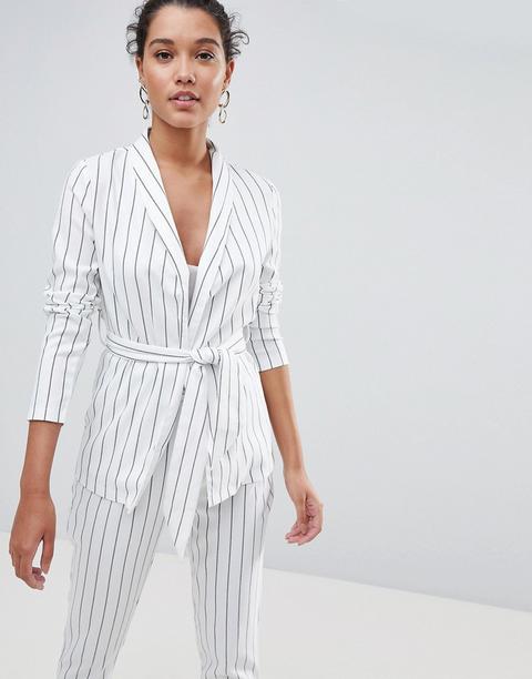 Prettylittlething Striped Blazer Co-ord - White