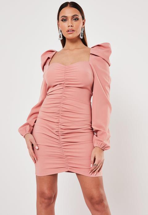 Rose Pale Robe Courte Vieux Rose Froncee Effet Corsage From Missguided On 21 Buttons