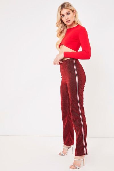 Kiera Red Side Stripe Glitter Trousers