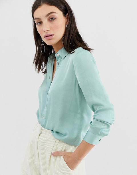 Stradivarius - Camicia Oversize In Raso Acqua - Blu