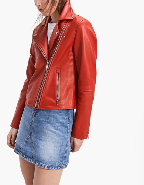 Giubbotto Biker Pelle Zip Rosso