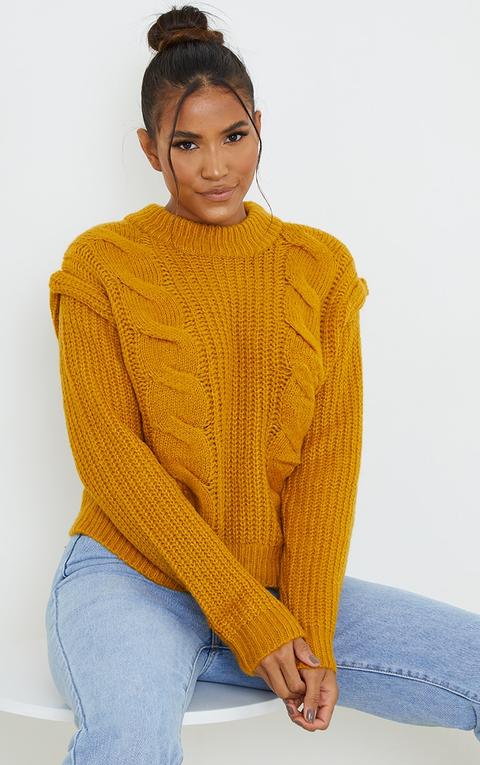 Mustard Cable Shoulder Detail Knitted Jumper