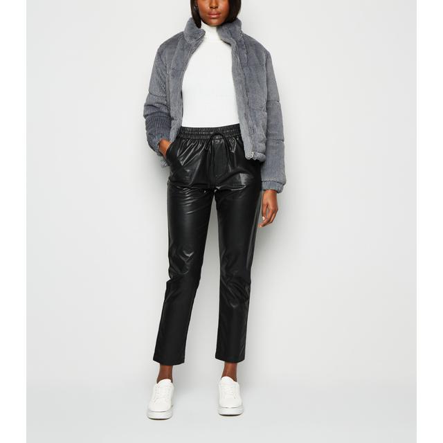 Black Coated Leather-look Joggers New 