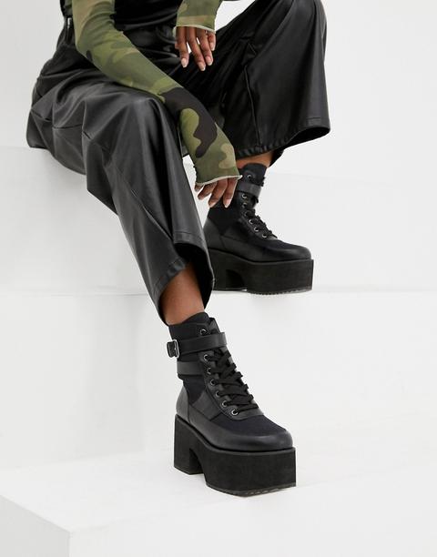 Asos Design - Arlie - Bottes À Lacets Et Semelle Épaisse - Noir