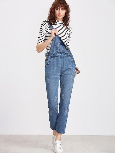 Bleach Wash Denim Overalls