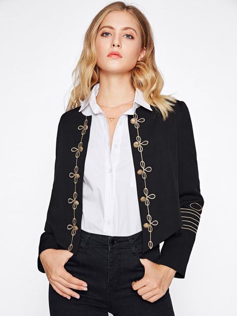 Blazer Con Adorno De Botón Dorado De Bordado