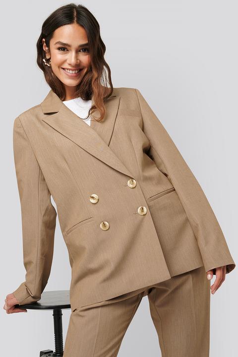 Na-kd Classic Straight Fit Double Breasted Blazer - Beige