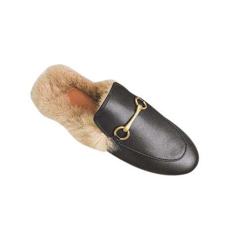 Dinah Leather And Fur Slippers Slides