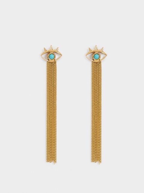 Pendientes Largos De Acero Con Piedra Y Ojo