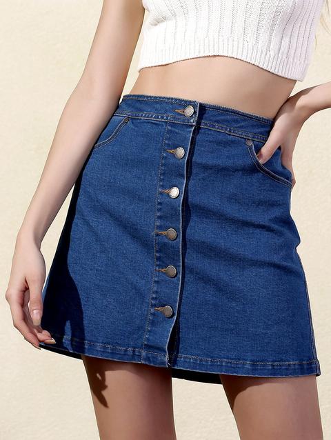 Buttoned Denim Skirt