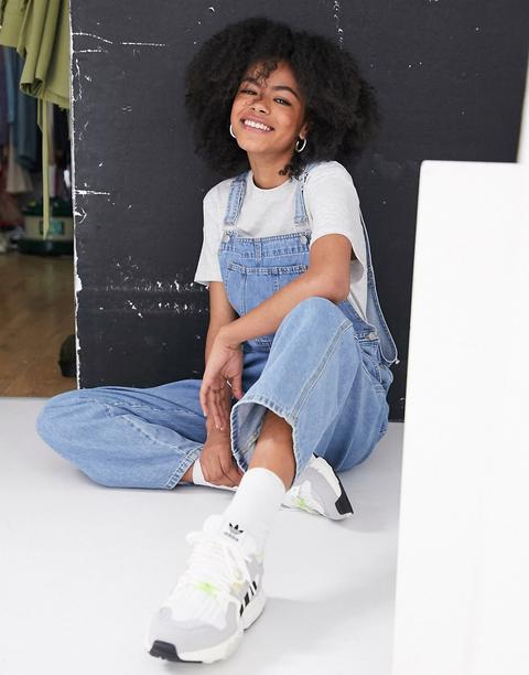 Dr Denim Workwear Dungaree In Mid Wash Blue