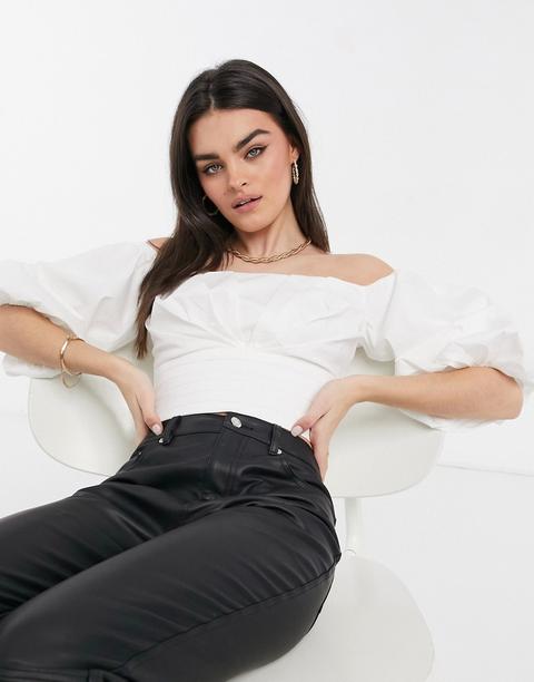 Top Blanco Corsetero Con Escote Bardot Y Mangas Voluminosas De Vl The Label