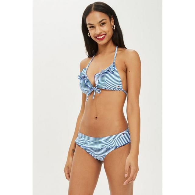 Womens **striped Frill Triangle Bikini Top By Tommy Hilfiger - Blue, Blue from Topshop on Buttons