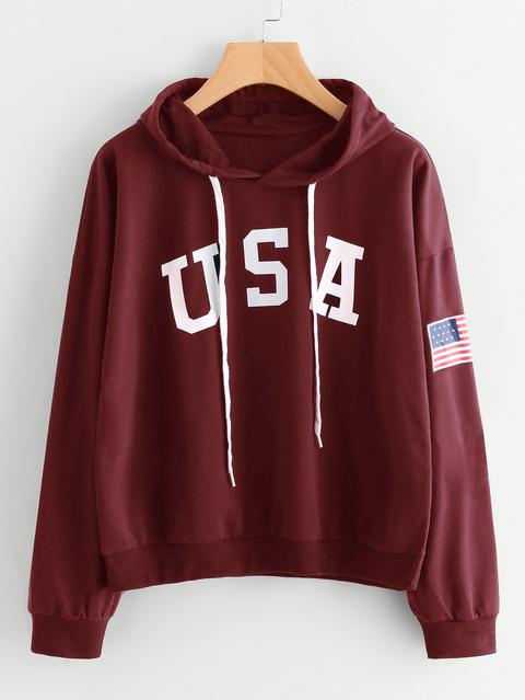 Flag Printed Drawstring Hoodie