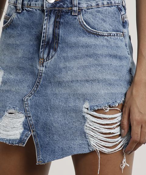 saia jeans curta destroyed